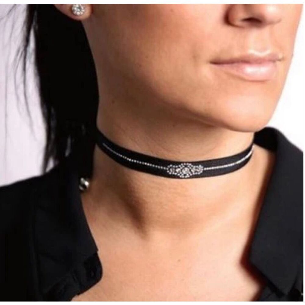 Les Interchangeables Adjustable Swarovski Crystal Choker with Black Stretch Ribb